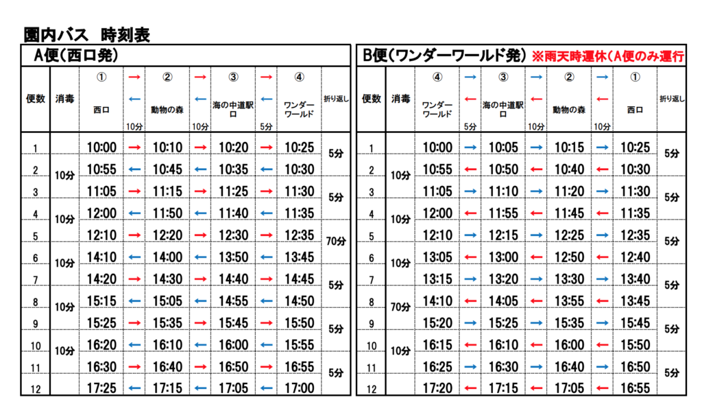 福岡市東区の海の中道海浜公園の園内バスの時刻表